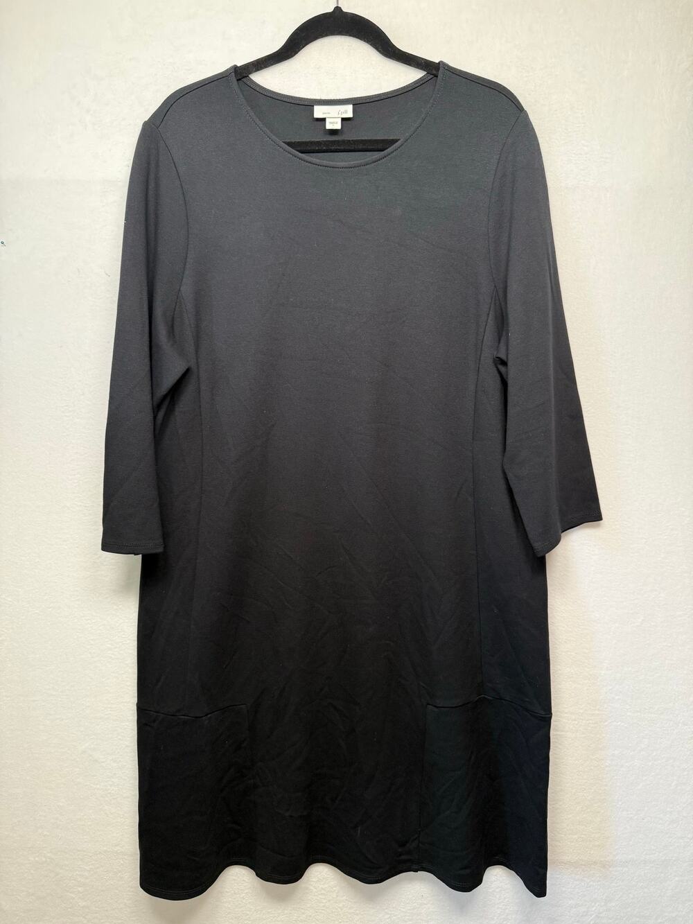 J.Jill Ponte Long Sleeve Black Midi Shift Dress Size Large